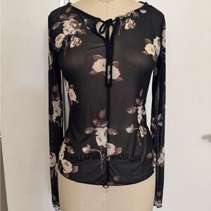 Floral Sheer Black Top Free People BoHo